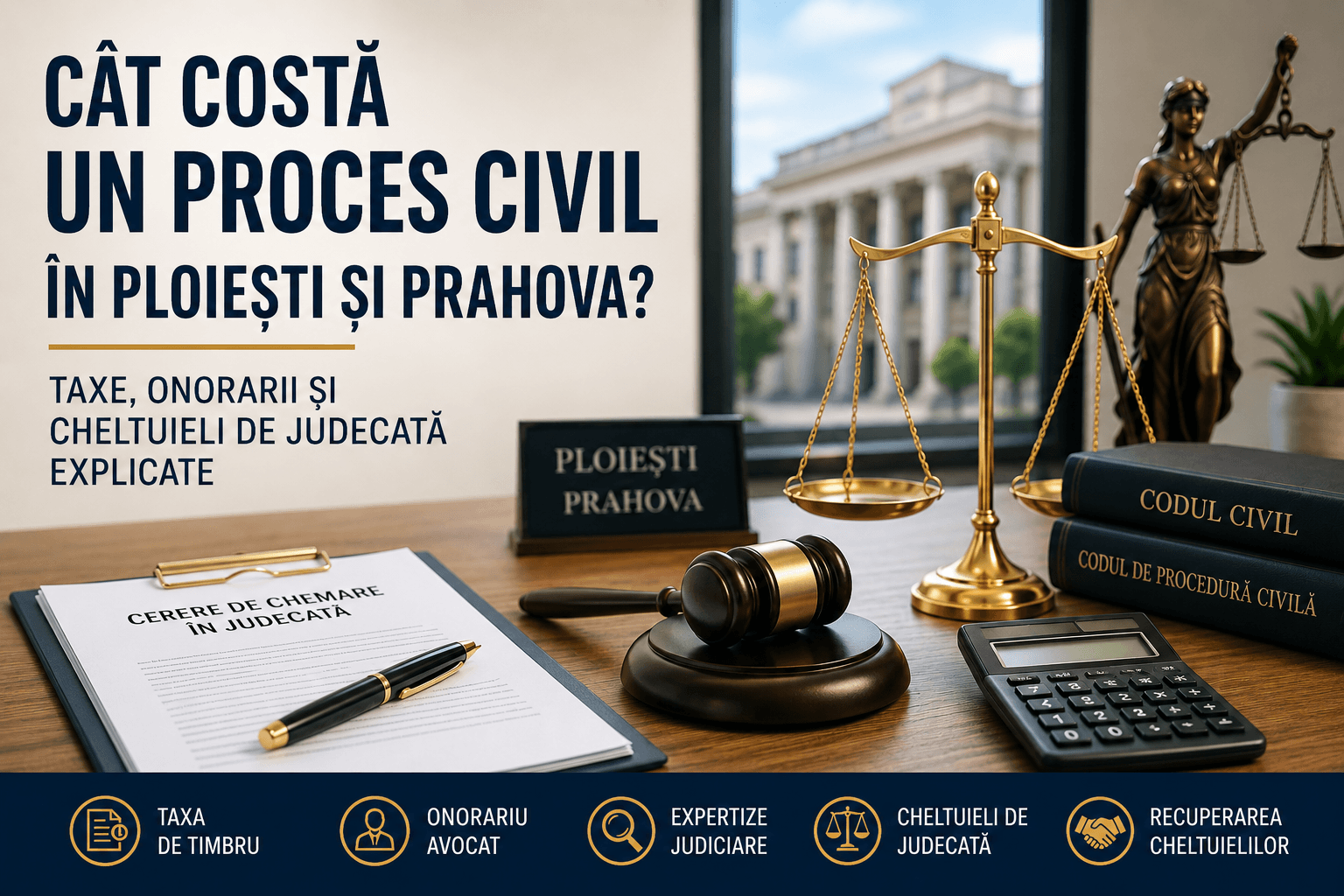 Cât costă un proces civil în Ploiești și Prahova? Taxe, onorarii și cheltuieli de judecată explicate